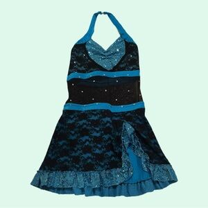 blue and black dance costume
